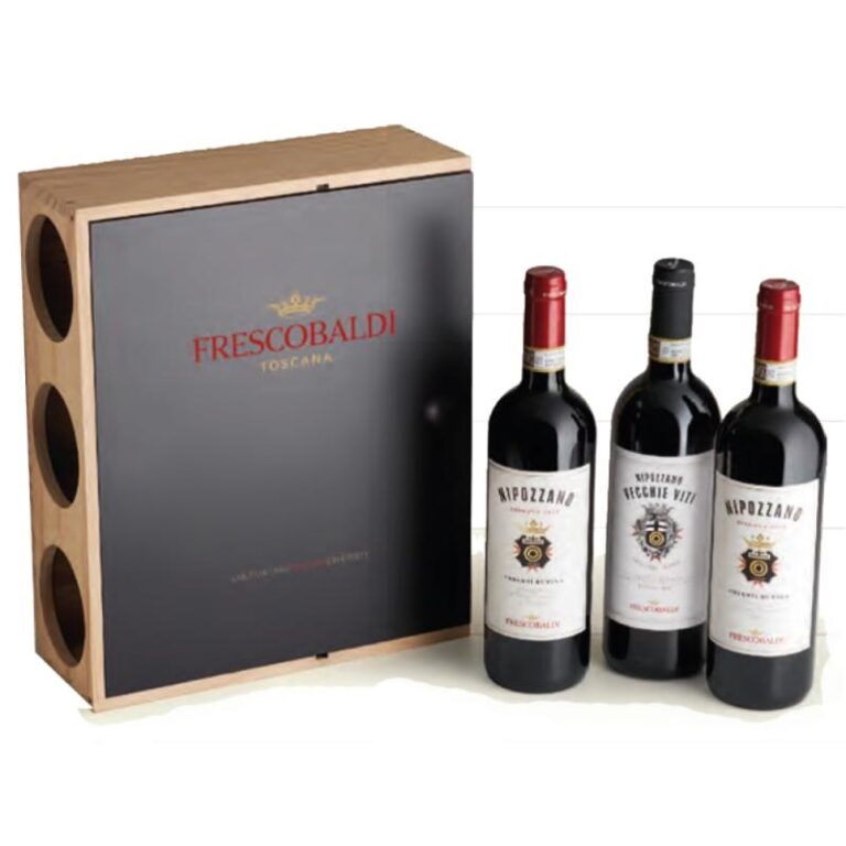 frescobaldi cassetta porta calici 3 bt nipozzano riserva 2 bt vecchie viti 1 bt vino quotidiano